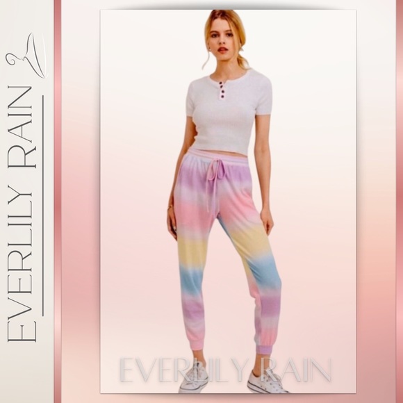 LAST ONE! Pastel Tie Dye Striped Joggers - Picture 2 of 8